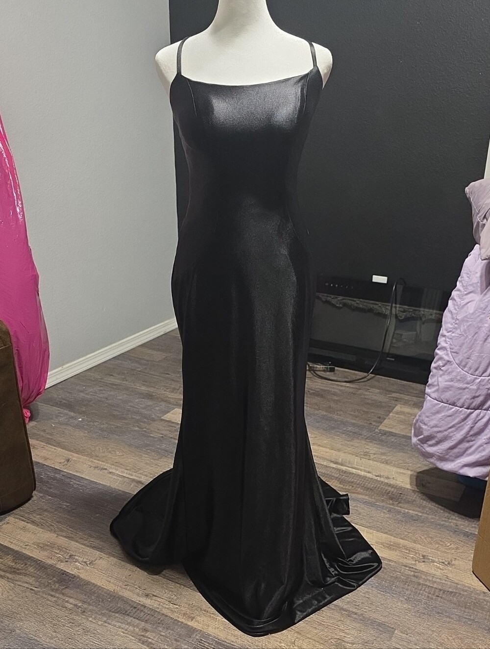 Black Satin Long Formal Prom Dress
